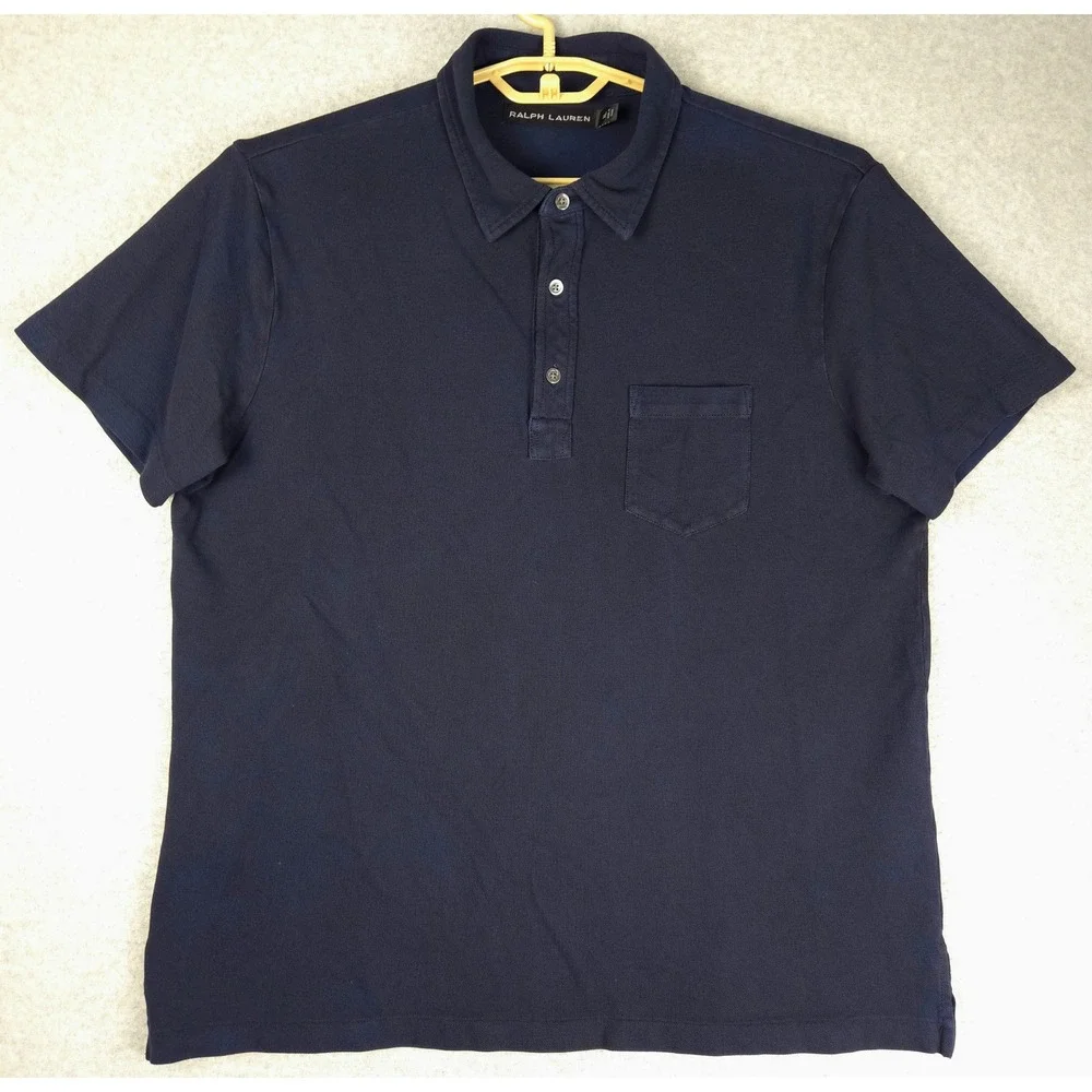 Ralph‎ Lauren Black Label Mens XL Navy Blue Cotton Pique Short Sleeve Polo Shirt